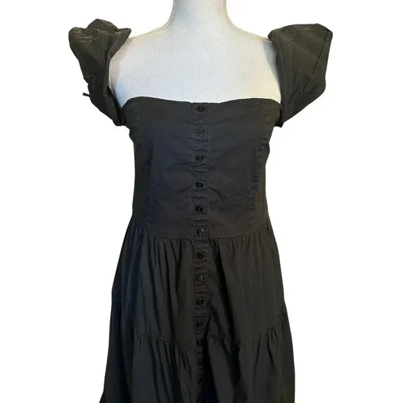 Staud Elio Cotton Poplin Off Shoulder Black Midi Dress Size 12 - Picture 4 of 9